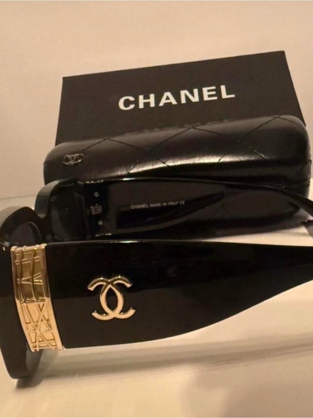 Black and Gold CC Logo Oversized Sunglasses
